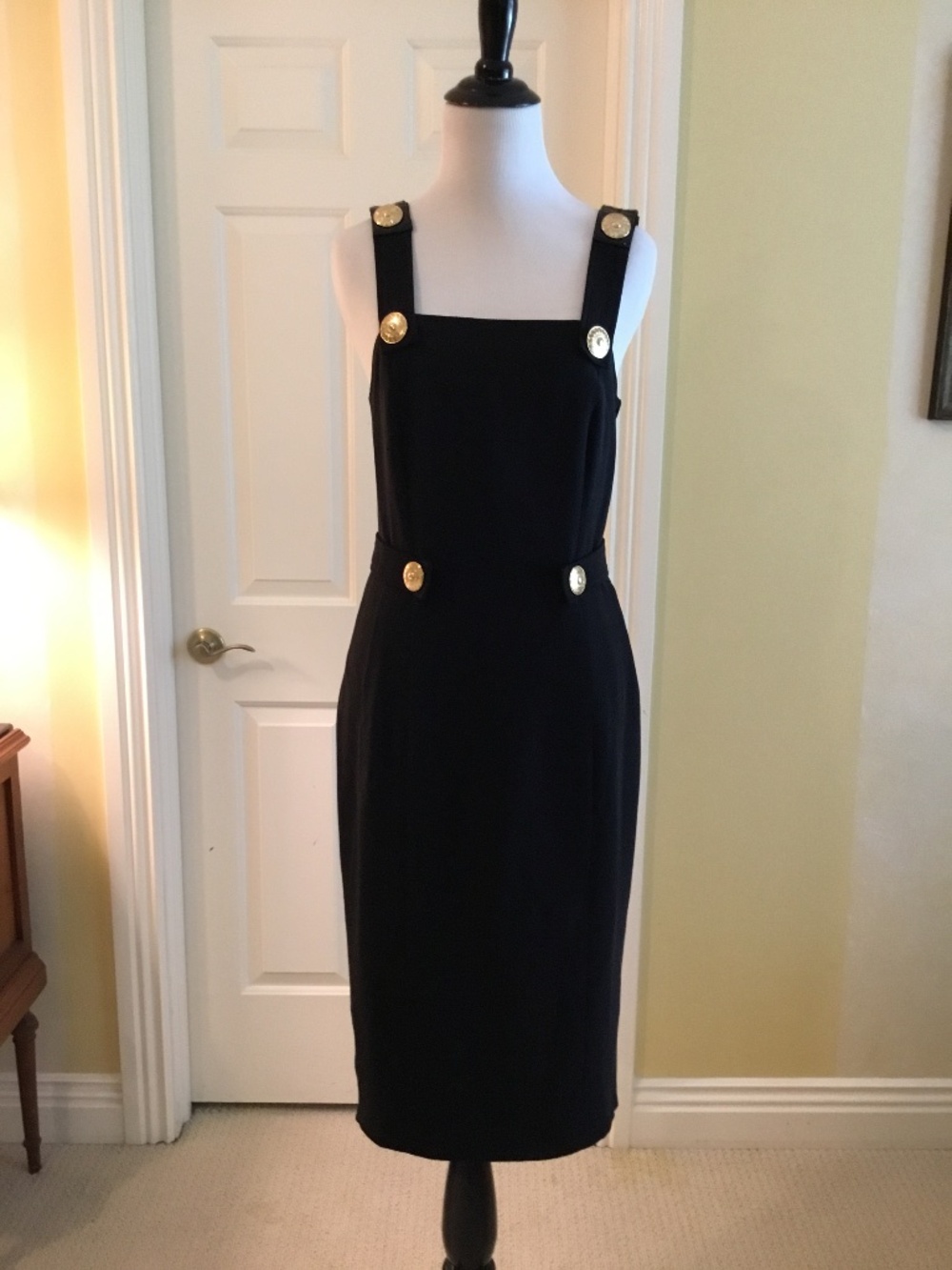 Versace for H&M 2011 Black Silk Gold Medallion Pinafore Dress US 8